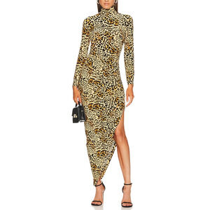 Norma Kamali Long Sleeve Turtle Neck 'Side Drape' Brown Gown Size M - NWT